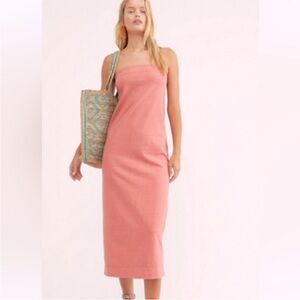 Free People FP Beach Coal Pink Strapless Maxi Cotton Dress Size L